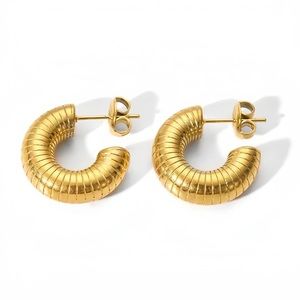 Gold Textured Hoop Earrings*Chunky Hoops*Waterproof and Sweatproof